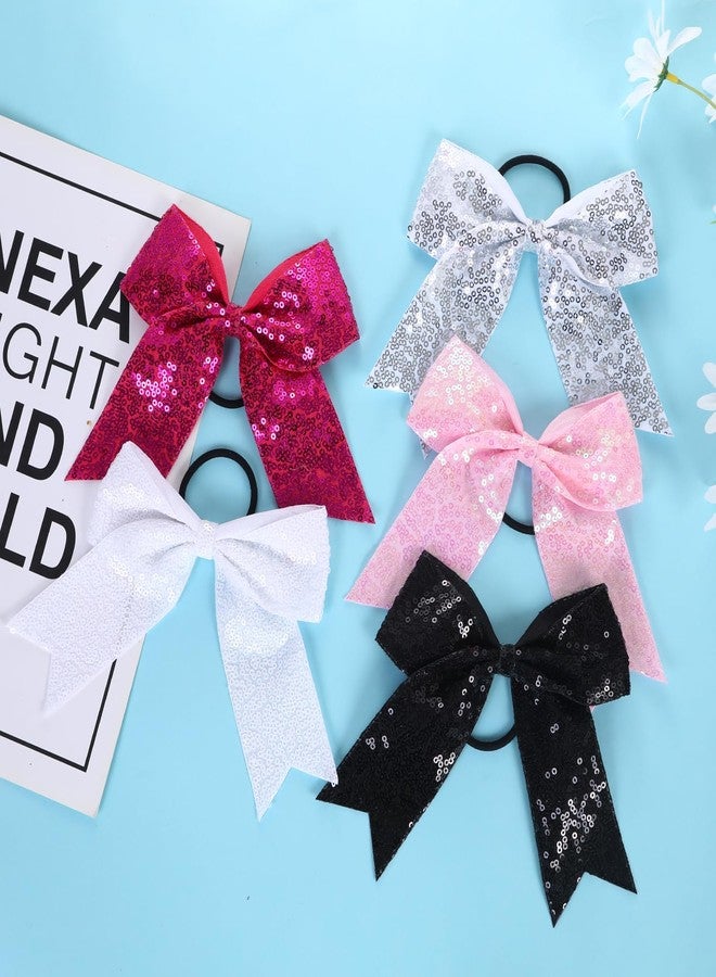 Hipcheer 2 Packs Jumbo Cheerleading Bow 6 Inch Cheer Hair Bows with Ponytail Holder for Teen Girls Softball Outfit Uniform (Sequin Hotpink) - Image 2